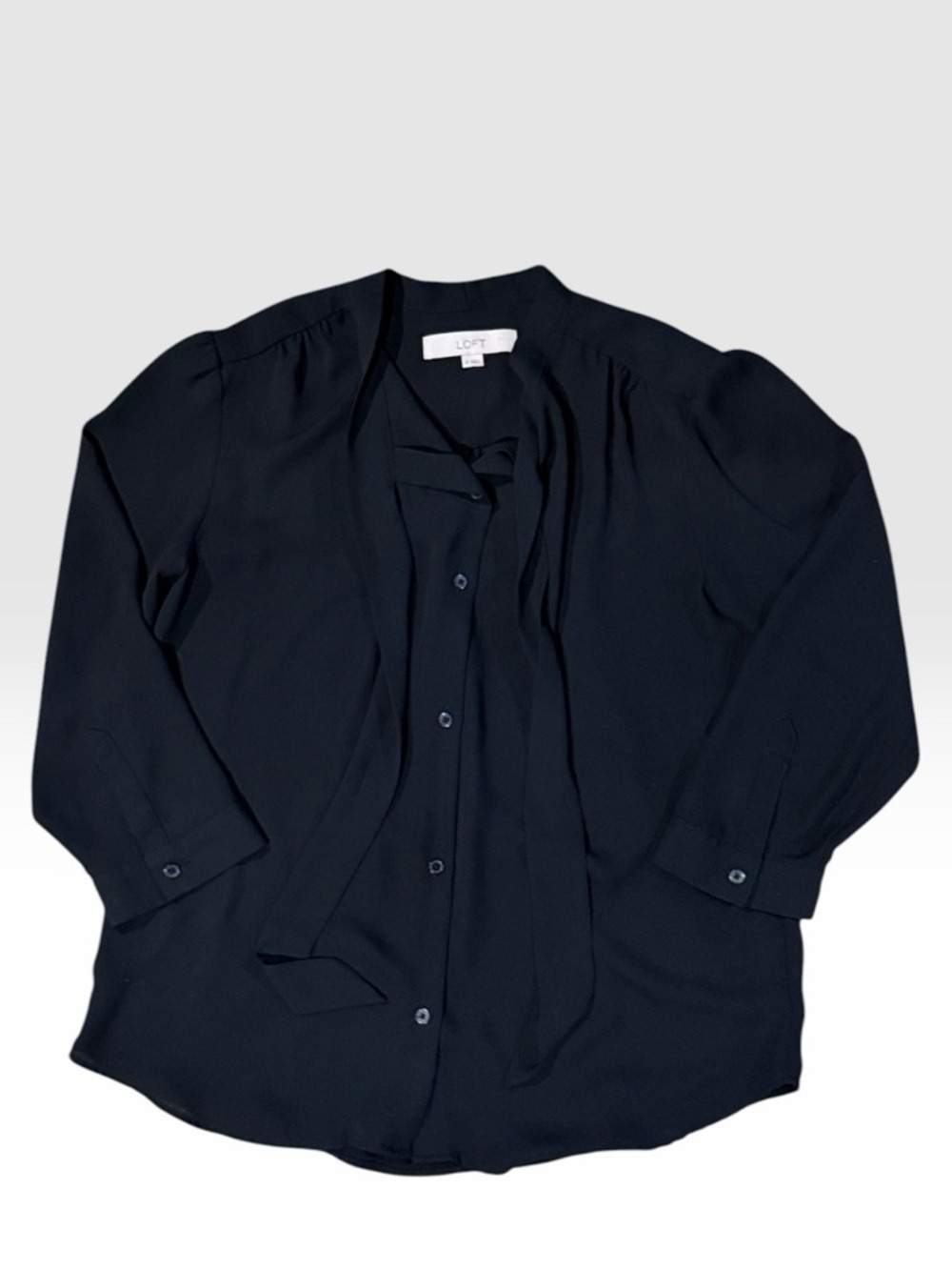 Loft Black Button Down Blouse Three Quarter Sleeve XS